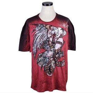 Key Closet Men’s 3XL Red Black Ombré T-Shirt Winged Serpent Graphic Streetwear